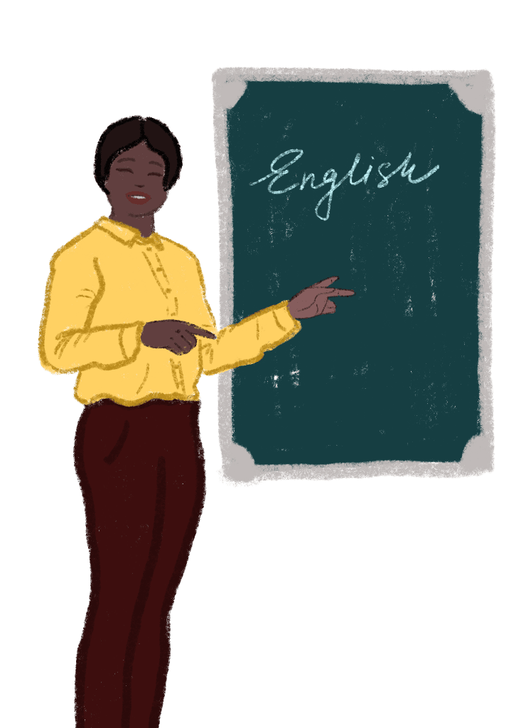 Teacher pointing at blackboard